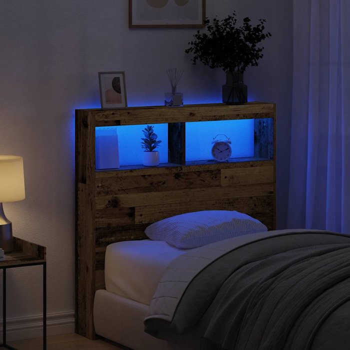 Cabecero de cama con led madera vieja 100x17x102 cm