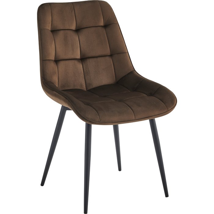 Silla de comedor miami tejido velour chocolate oscuro con patas de metal negro