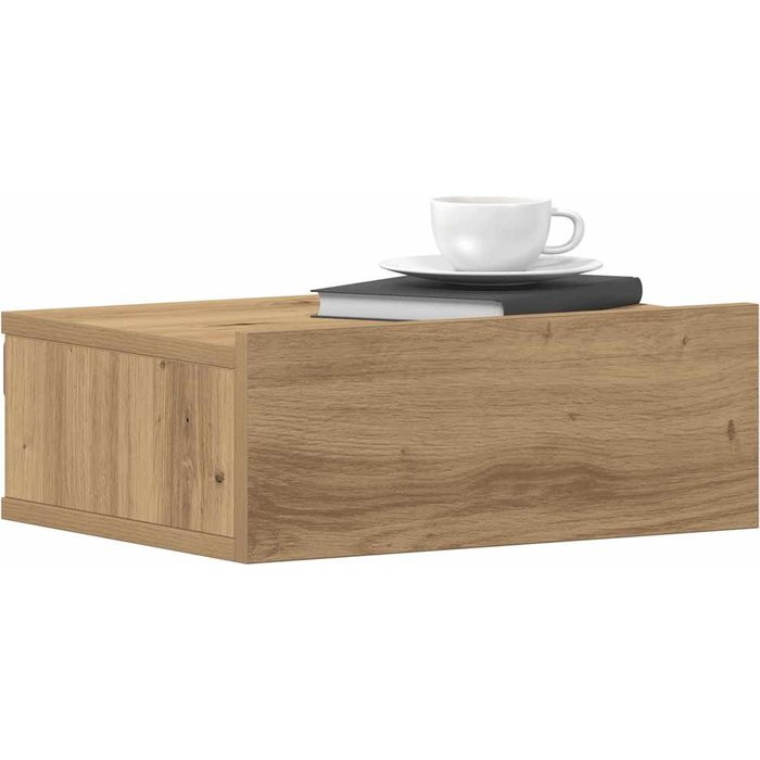 Mesita de noche flotante, roble artesanal, madera de ingeniería.