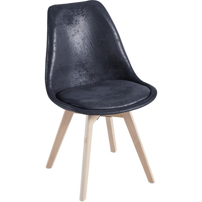 Silla zaka con asiento vintage símil piel y patas de madera natural-color negro