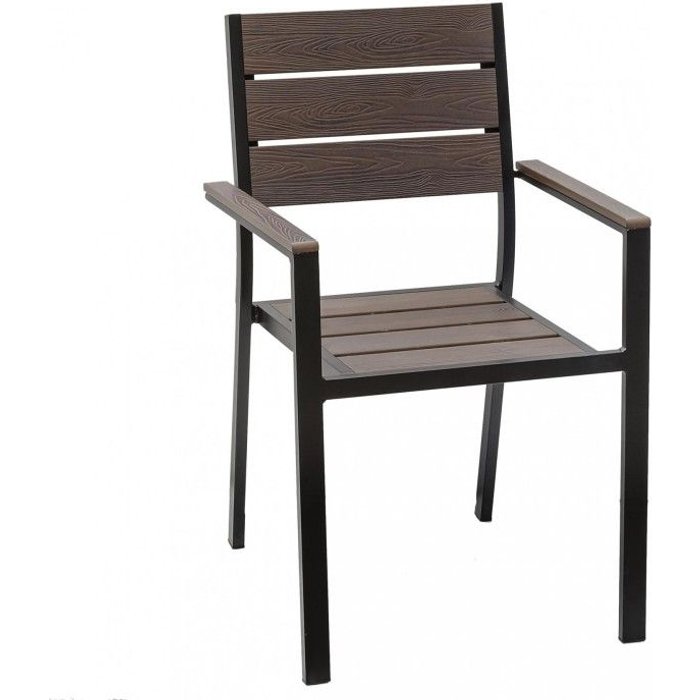 Silla de aluminio negro con lamas de poliwood color nogal foris