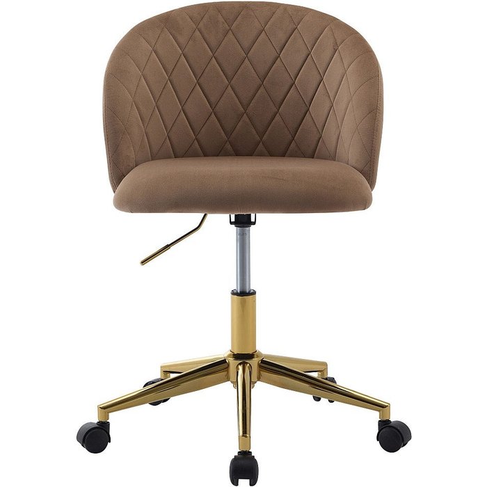 Silla de escritorio - terciopelo - beige y dorado - altura ajustable - poriani