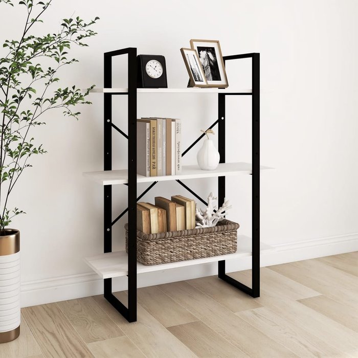 Librería 3 niveles blanco 80x30x105 cm madera maciza de pino