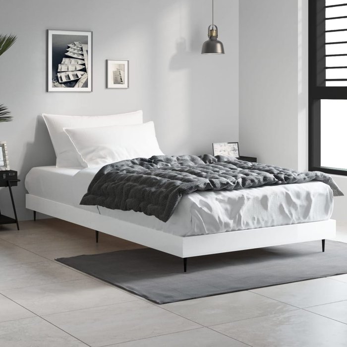 Estructura de cama de madera contrachapada 90x200 cm blanco brillo