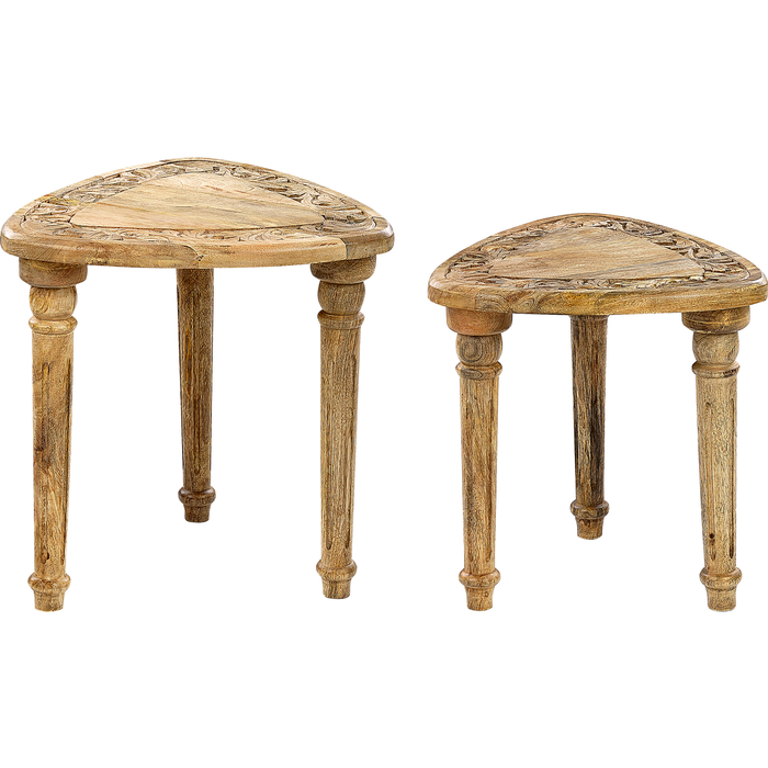 Beliani conjunto de 2 mesas auxiliares saora madera de mango marrón claro