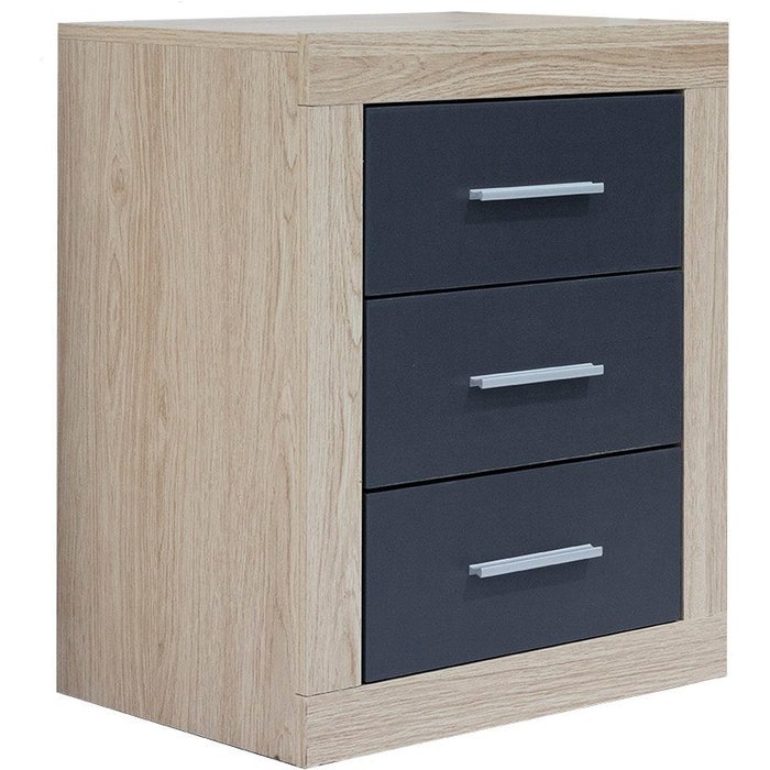 Mesita de noche kiara 3 cajones cambria y grafito 50x60 cm