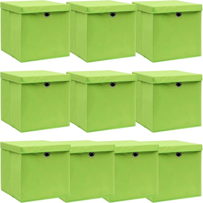 Maison exclusive - cajas de almacenaje con tapas 10 uds tela verde 32x32x32 cm