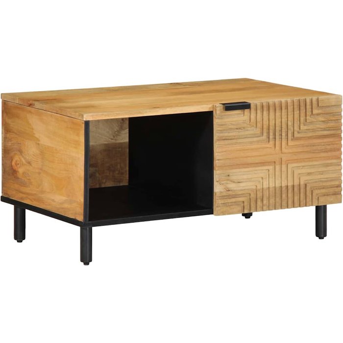 Mesa de centro marrón de 80x50x40 cm, madera maciza de mango.