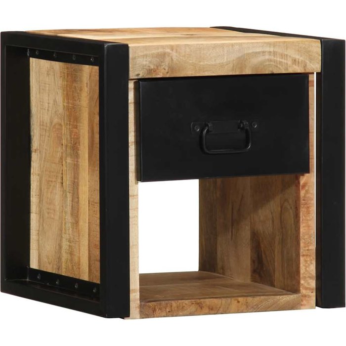Mesita de noche de 40x35x40 cm, madera maciza de mango natural.