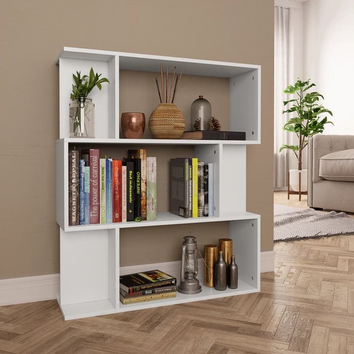 Librería/separador blanco de 80x24x96 cm, madera de ingeniería. - pangivo
