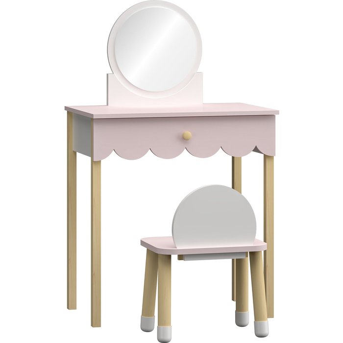 Tocador infantil 93 x 56 x 36 cm con silla rosa y blanca 03_0011041