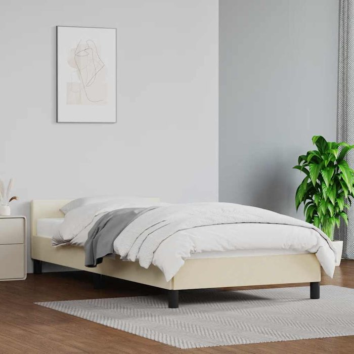 Estructura de cama con cabecero sin colchón crema 80x200 cm