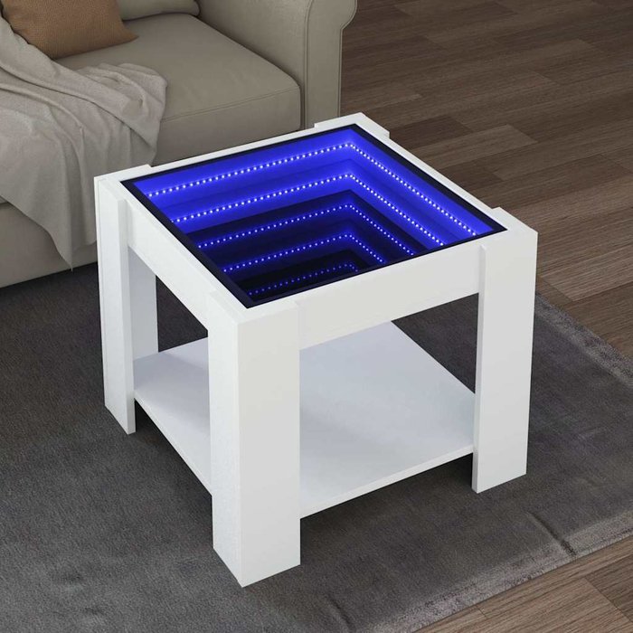 Mesa de centro con iluminación led blanca, 53x53x45 cm, madera de ingeniería.