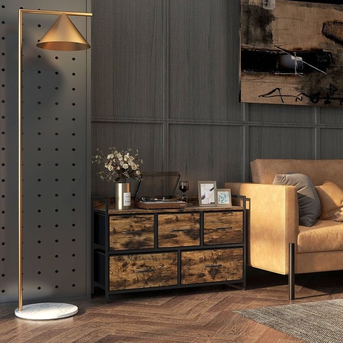 Aparador bajo 98x29x63cm con 5 cajones, mdf, marrón