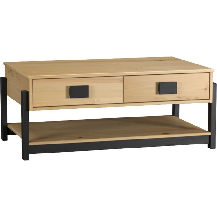 Mesa centro 2 cajones con balda inferior miel/negro 40x100x60 cm