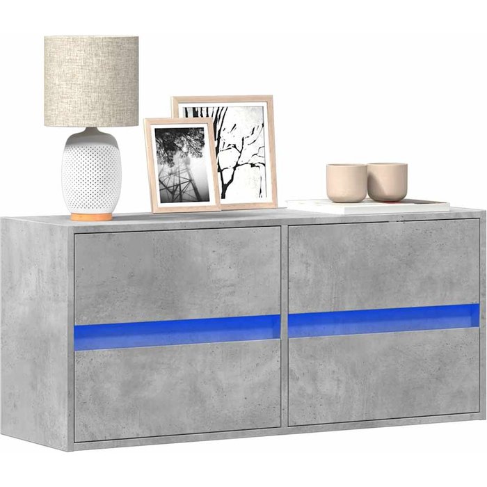 Mueble de tv de pared con luces led, gris hormigón, 100x31x45 cm