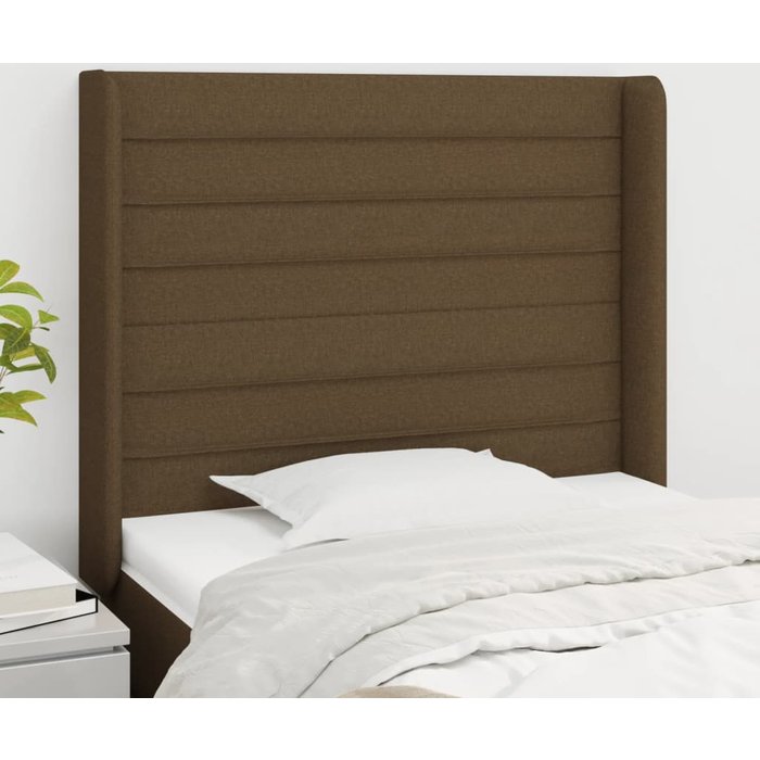 Maison exclusive - cabecero con orejas de tela marrón oscuro 93x16x118/128 cm