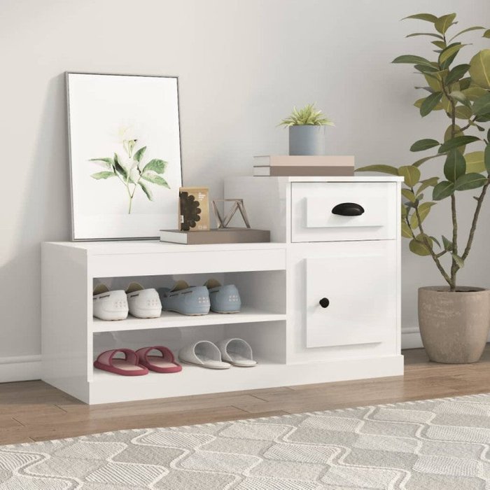 Vidaxl mueble zapatero madera contrachapada blanco brillo 100x42x60 cm