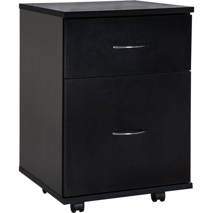 Archivador, archivador de dos cajones con ruedas - acabado en madera negra