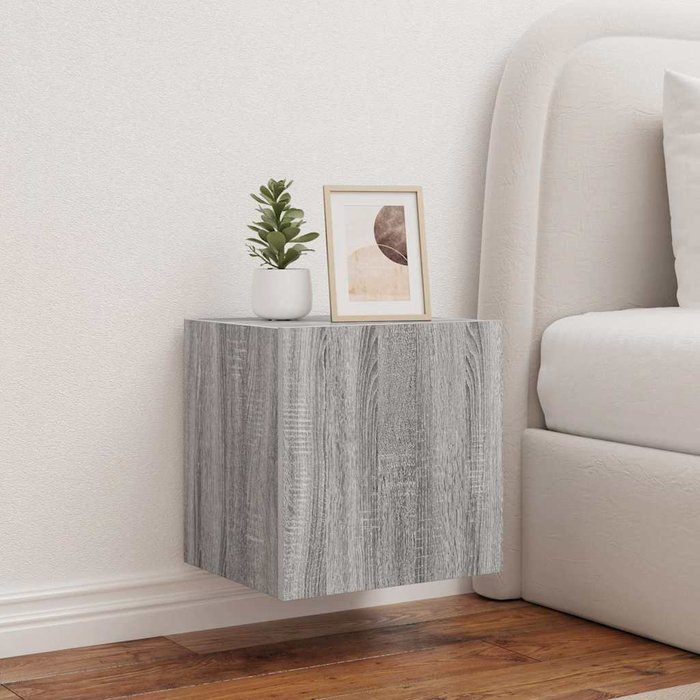 Mueble de tv de pared con luces led gris sonoma, 40,5x35x40 cm