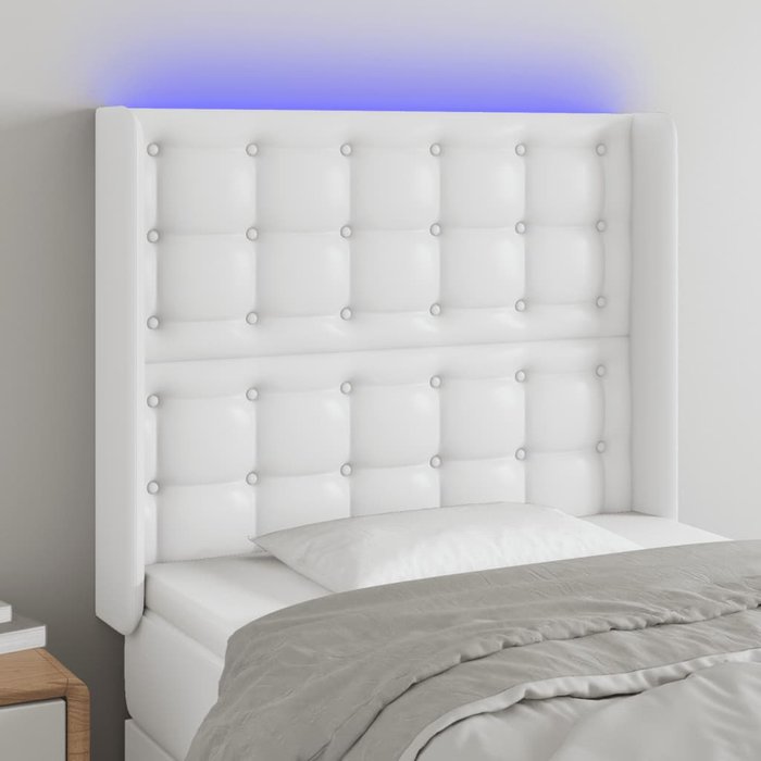 Cabecero con led cuero sintético blanco 83x16x118/128 cm