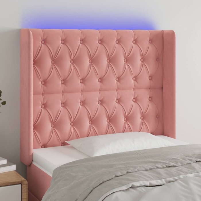 Cabecero con led de terciopelo rosa 103x16x118/128 cm