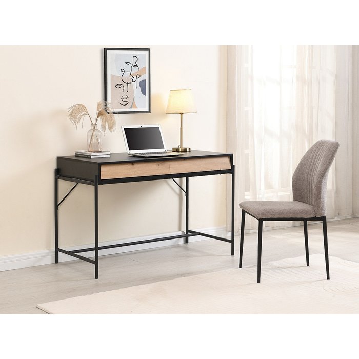 Escritorio con 2 cajones - mdf y metal - negro y natural - vuoria