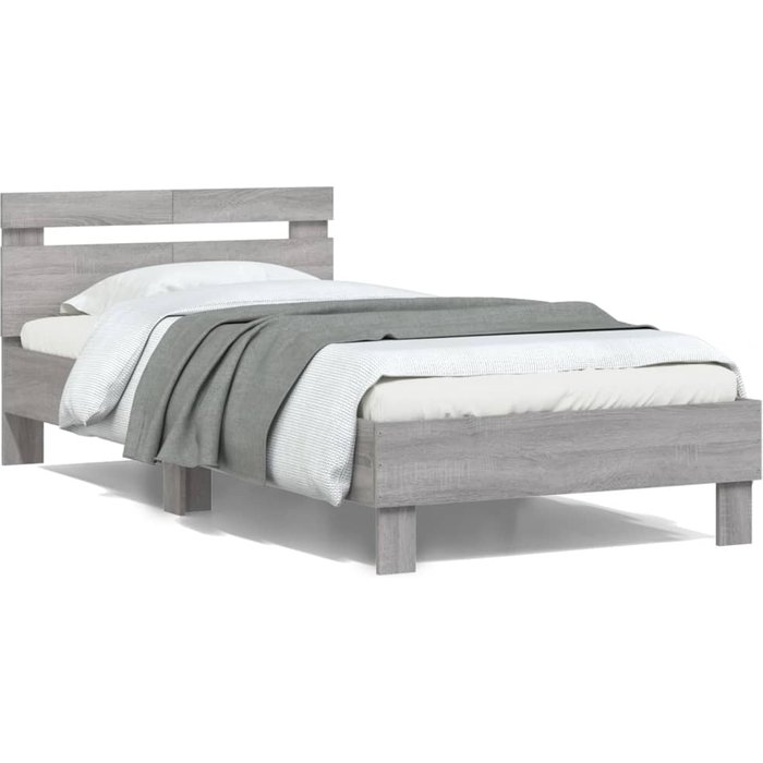 Cama con cabecero madera de ingeniería gris sonoma 100x200 cm — comfortxl