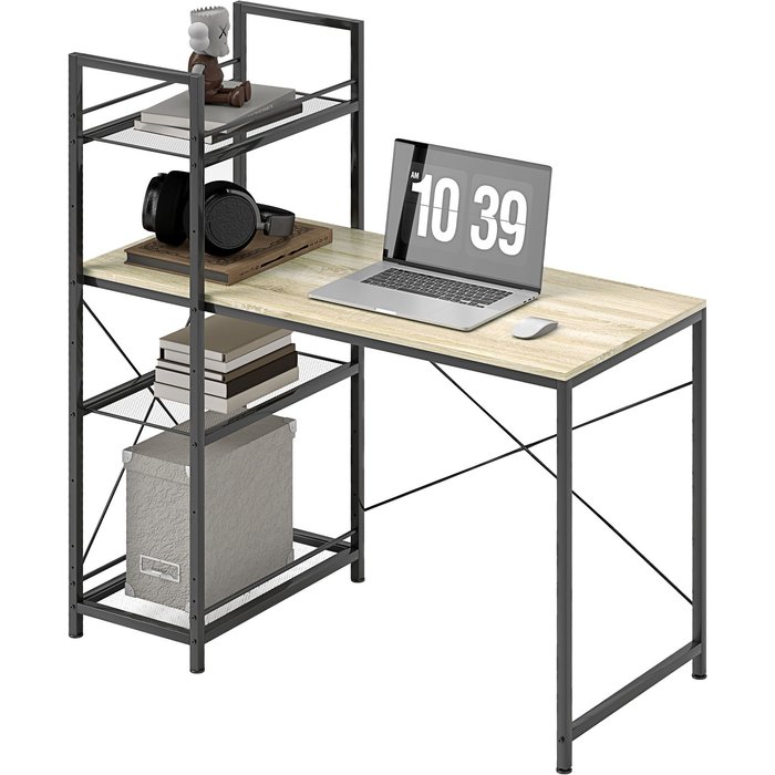 Escritorio industrial reversible 110cm roble y negro - mesa ordenador oficina