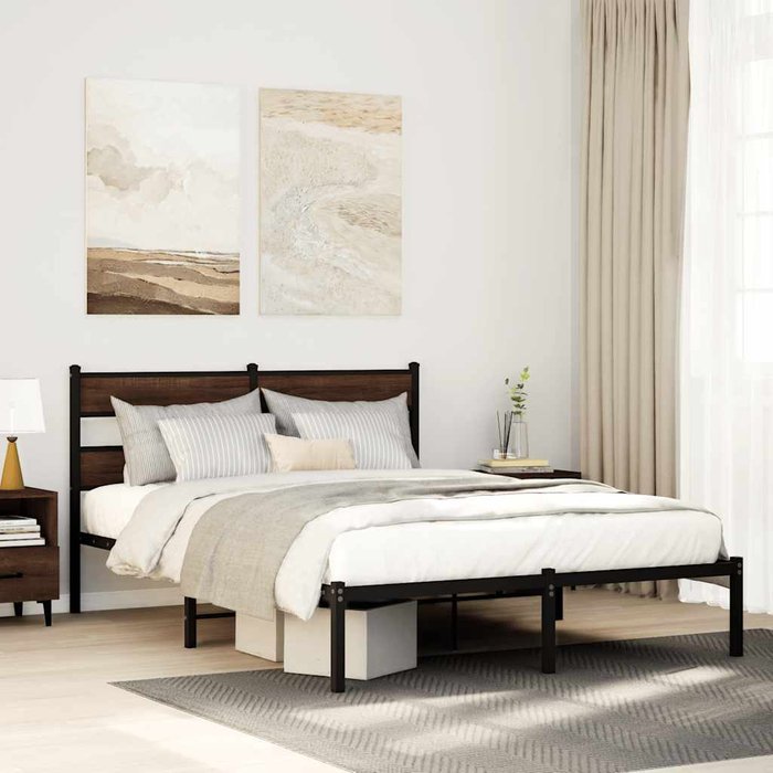 Estructura cama con cabecero sin colchón marrón roble 140x200cm vidaxl