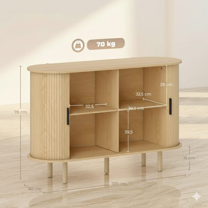 Essenza aparador oval carvalho 120cm portas tambor estriadas