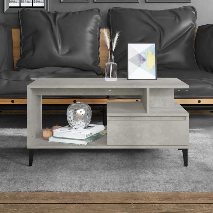 Mesa de centro, gris hormigón, 90x49x45 cm, madera de ingeniería.