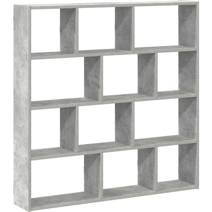 Estante de pared cúbico de 12 compartimentos, hormigón gris y madera