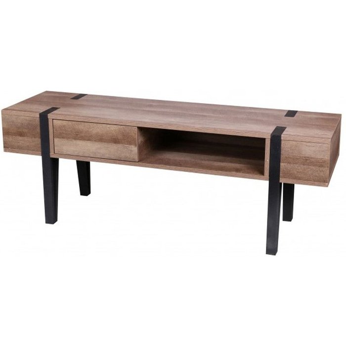 Mueble para tv lovy – madera con patas de metal negro, 1 cajón y 1 nicho