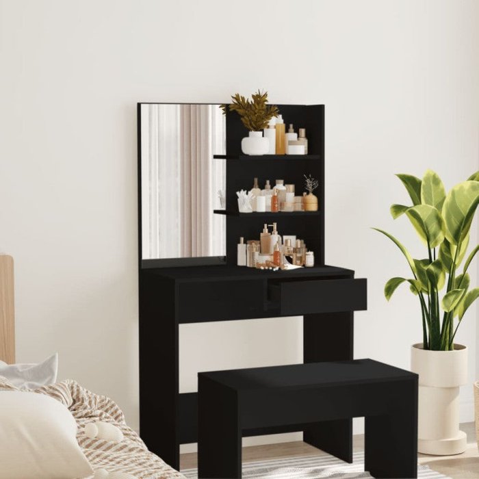 Vidaxl tocador con espejo negro 74,5x40x141 cm