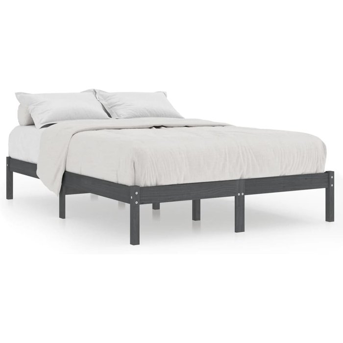 Estructura de cama de madera maciza sin colchón, gris, 200x200 cm — comfortxl