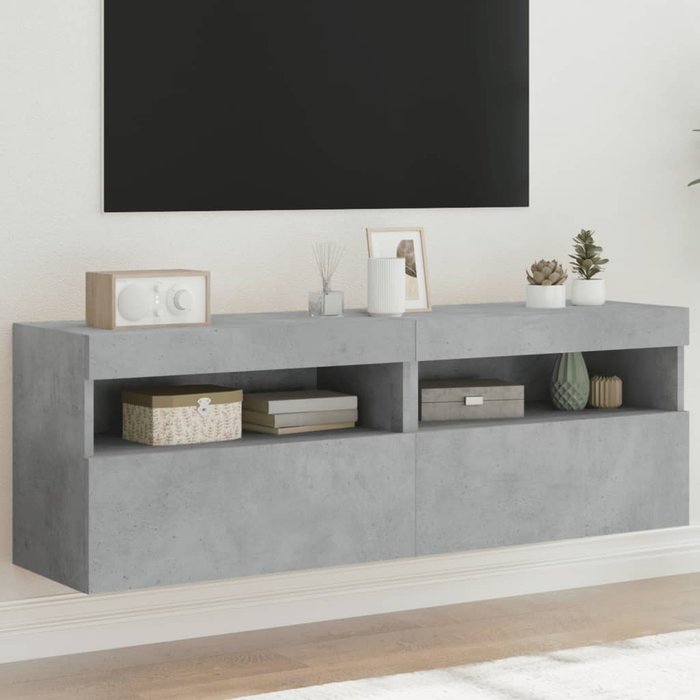 Muebles de tv de pared con luces led, 2 piezas, gris hormigón, 60x30x40 cm