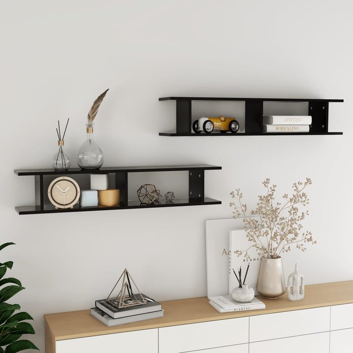Estantes de pared 2 piezas negro 105x18x20 cm madera contrachapada