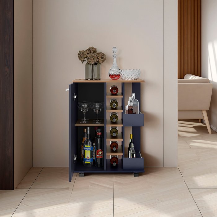 Lamar mueble bar con botellero, estantes y ruedas para el hogar