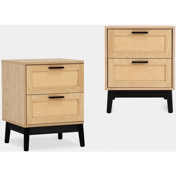 Pack 2 mesitas de noche efecto madera natural 45 x 56 cm