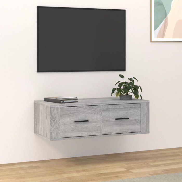 Mueble de tv de pared sonoma, gris, 80x36x25 cm, madera de ingeniería