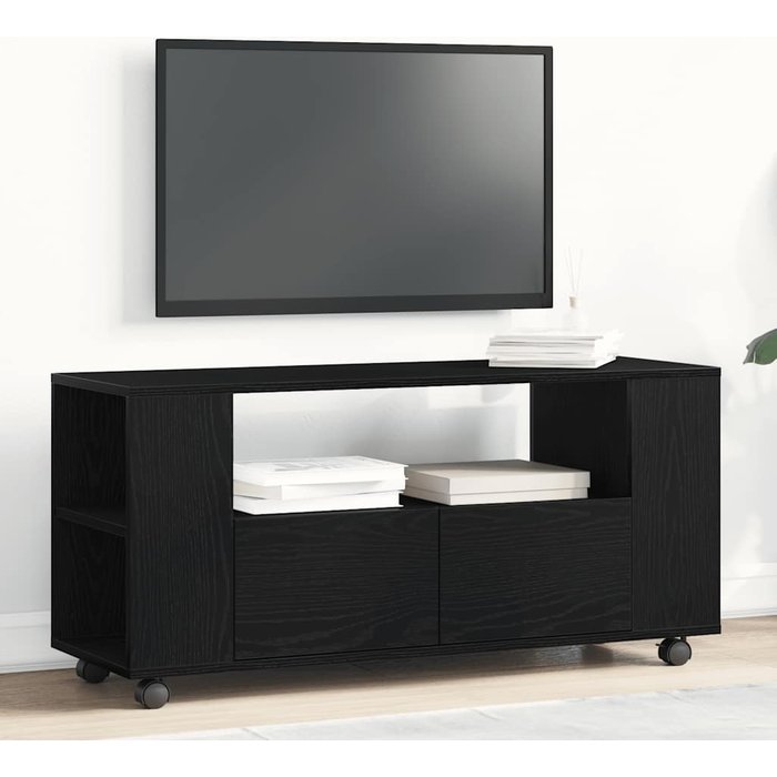 Mueble tv ruedas madera ingeniería roble negro 102x34,5x43cm vidaxl