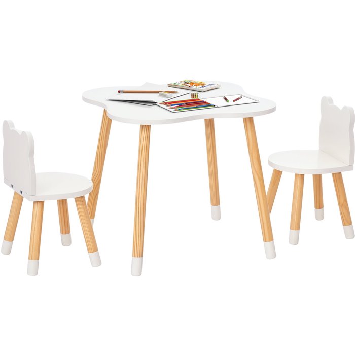 Conjunto mesa y 2 sillas infantil madera blanca 56x56x50cm - muebles para niños