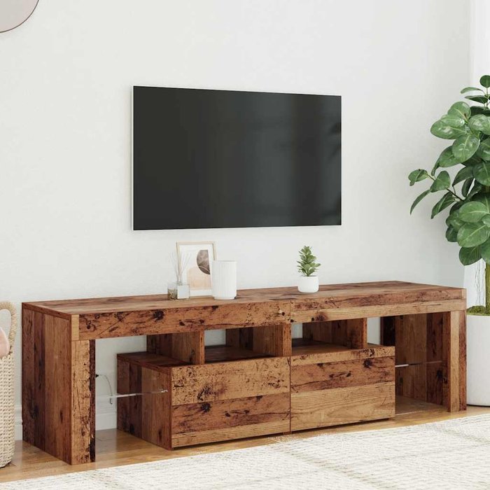 Mueble tv luces led madera ingeniería envejecida 140x36,5x40 cm vidaxl