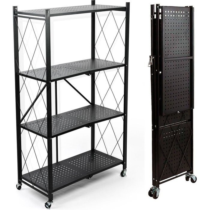 Estantería metálica 125x71x34cm plegable con ruedas negro