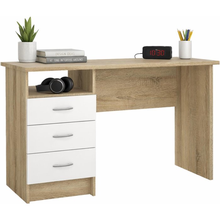 Mesa escritorio de estudio segre oak roble patinado y blanco 121x49x73 cm