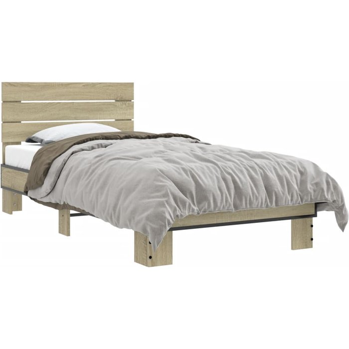 Vidaxl estructura cama madera ingeniería metal roble sonoma 75x190 cm