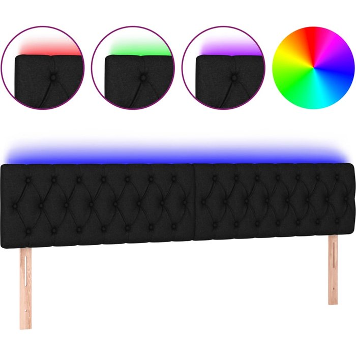 Cabecero cama - mueble cabecero con led de tela negro 200x7x78/88 cm