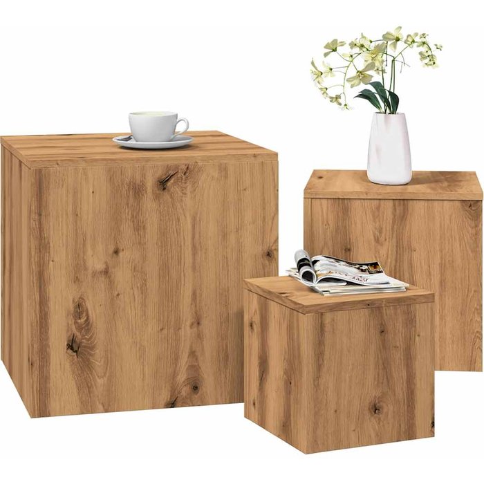 Maison exclusive - mesas auxiliares 3 uds madera de ingeniería roble artisan