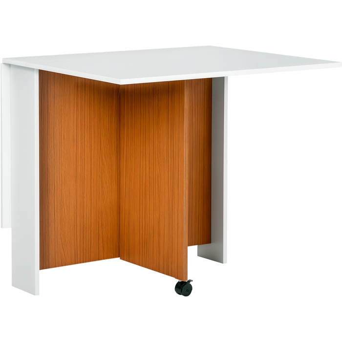 Mesa comedor plegable con ruedas 120x80cm blanco teca - 4-6 personas